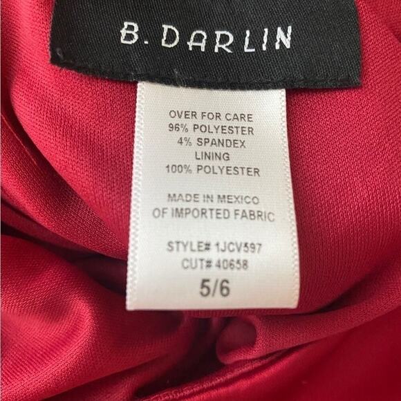 B Darlin Cranberry Red One Shoulder Puff Sleeve Ruched Satin Semi Formal Dress - Picture 7 of 7